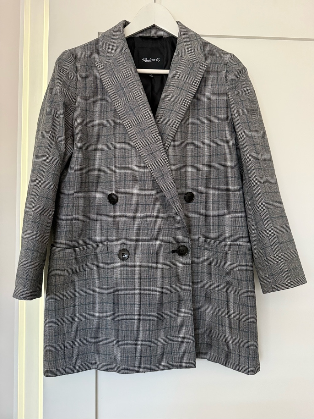 Madewell Gray Plaid Double-Breasted Women’s Oversized Blazer Size S-M